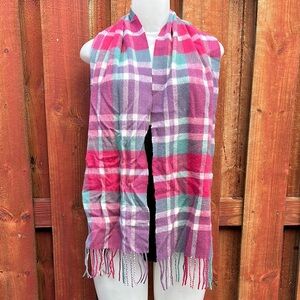 Lochmere 100% Cashmere Pink and Purple Plaid Scarf with Fringe Pink Fusion